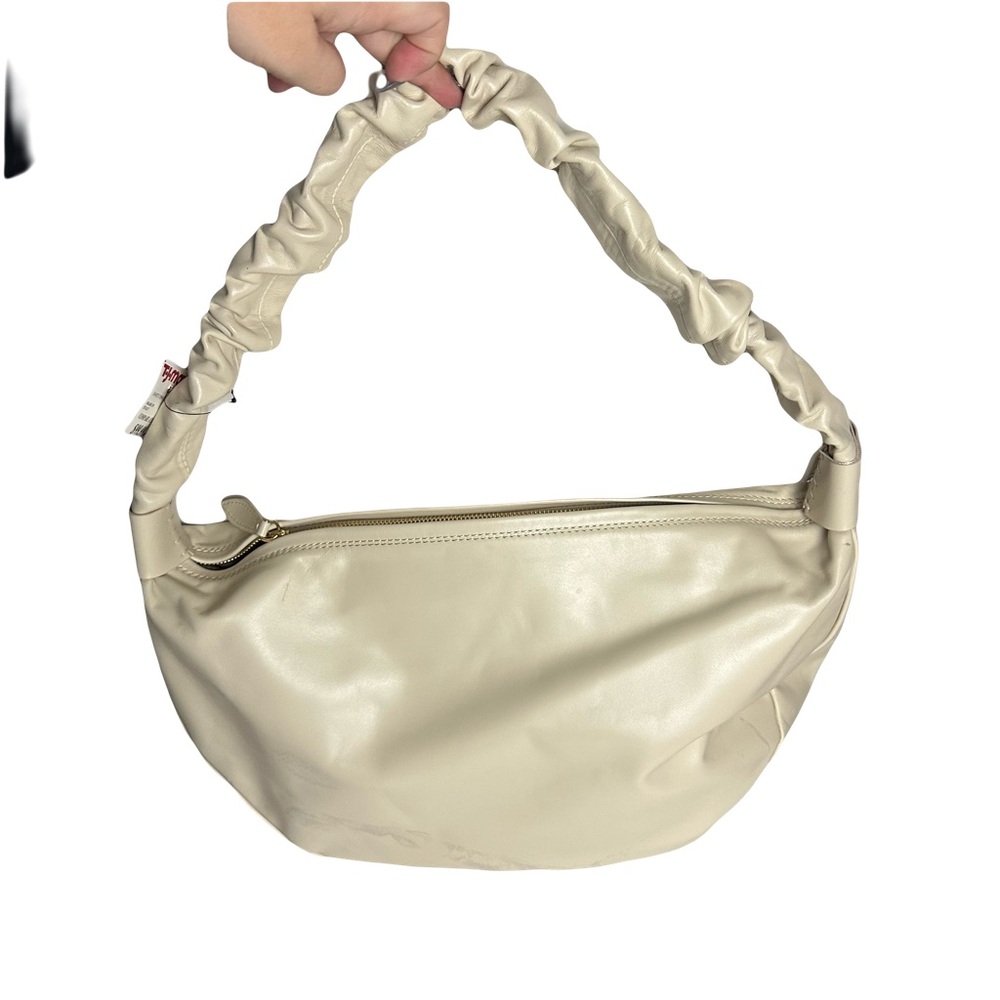 Chic Cream Hobo Bag with Ruched Handle - Picture 2 of 9